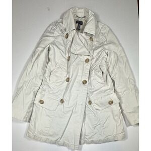 AE American Eagle Ivory Light Beige 100% Cotton Trench Coat Womens Medium
